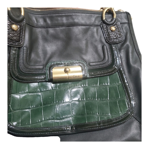 $458 Coach Kristin Spectator Exotic Leather Hobo Bag EUC Croc Dark Green Hunter - Picture 6 of 13